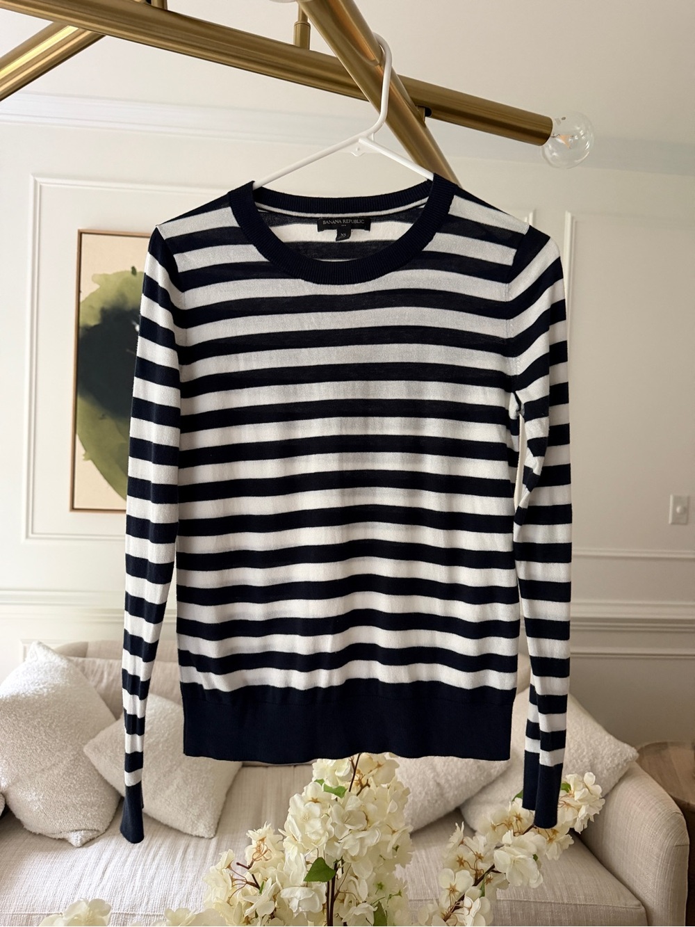 Navy and White Striped Crewneck Sweater